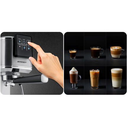 Espressomaskine med 20 bar tryk og mælkeskummer til hjemmebaristaer