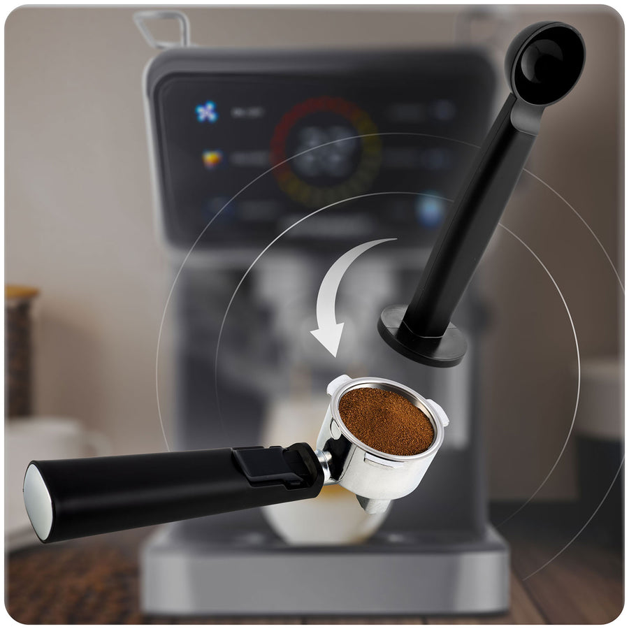 Espressomaskine med 20 bar tryk og mælkeskummer til hjemmebaristaer