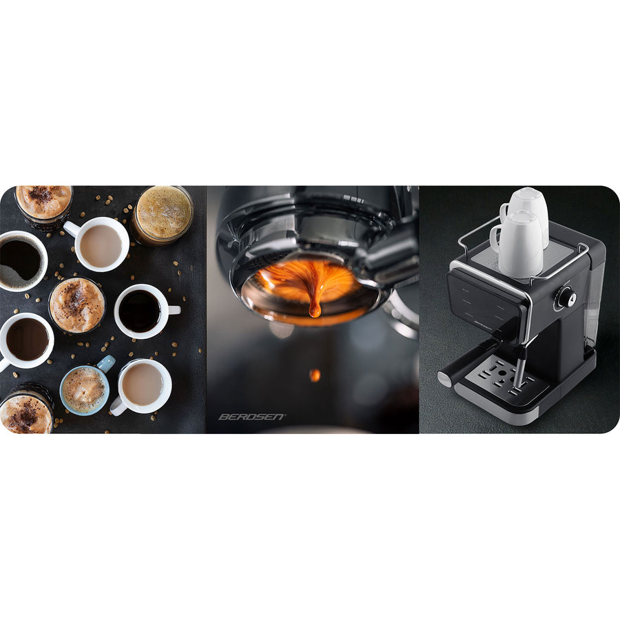 Espressomaskine med 20 bar tryk og mælkeskummer til hjemmebaristaer