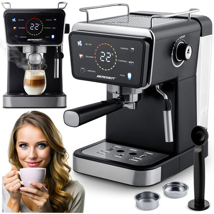 Espressomaskine med 20 bar tryk og mælkeskummer til hjemmebaristaer