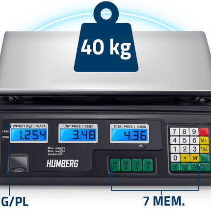 Elektronisk vægt til butik - 40 kg med baggrundsbelyst LCD-skærm og præcision