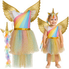 Unicorn kostume til børn med kjole, vinger og hovedbånd