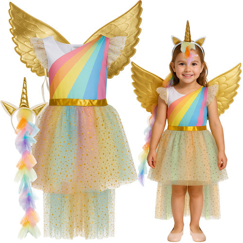 Unicorn kostume til børn med vinger og hovedbånd