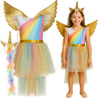 Unicorn kostume til børn med kjole, vinger og hovedbånd