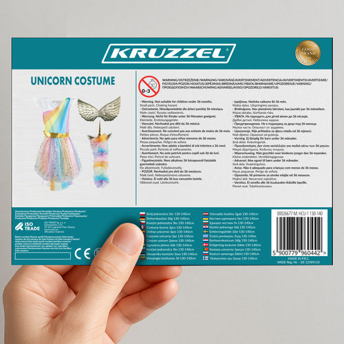 Unicorn kostume til børn med kjole, vinger og hovedbånd