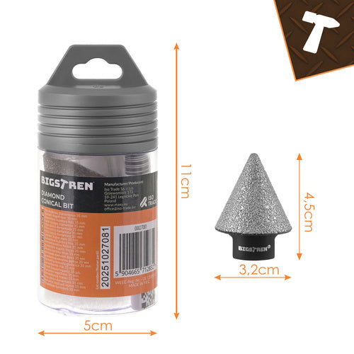 Diamant konisk bor 2-35mm til sten, fliser og beton med M14 gevind