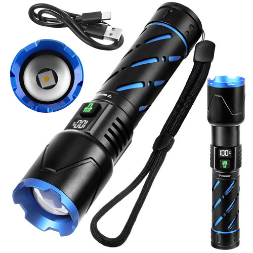 Taktisk LED lommelygte 800 lumen med USB-C opladning og zoom