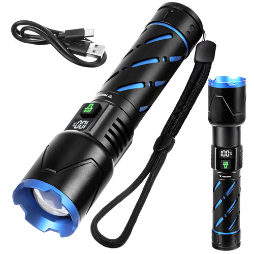 Taktisk LED lommelygte 800 lumen med USB-C opladning og zoom