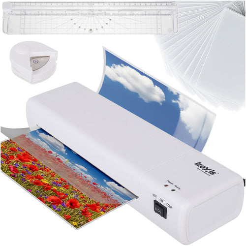 A4 laminator med trimmer og 60 folier – lamineringsmaskine til 150-250 mikron, varm og kold