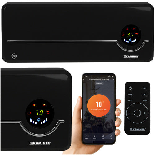 Elvarmer til væg 2000 W med WiFi og fjernbetjening – vægvarmer med ugetimer og vinduessensor, 1000/2000 W