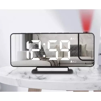 LED Vækkeur med Projektor og Spejl – 4-i-1 Multifunktionelt Design