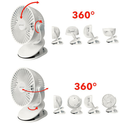 Trådlig bordventilator med klips og 360° justering