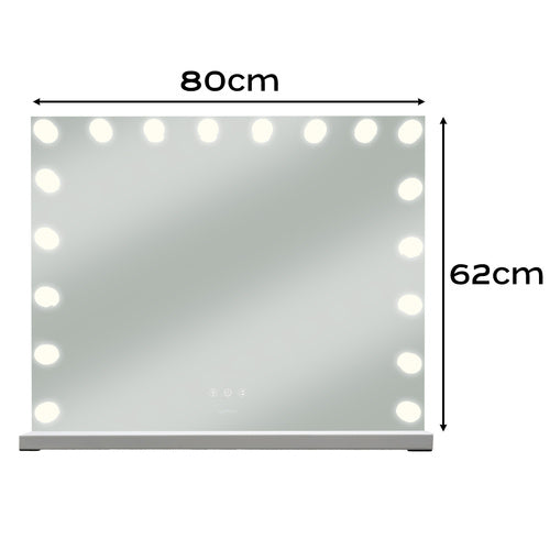 Makeupspejl med lys 80x62 cm og 18 LED-pærer – sminkespejl med 3 lysfarver og berøringspanel til lysstyrken