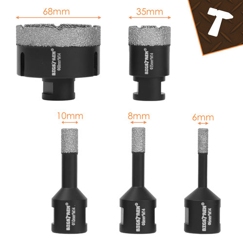 Diamanthulsave 6 dele 6-68 mm til fliser og keramik – M14 hulborsæt med adapter til boremaskine
