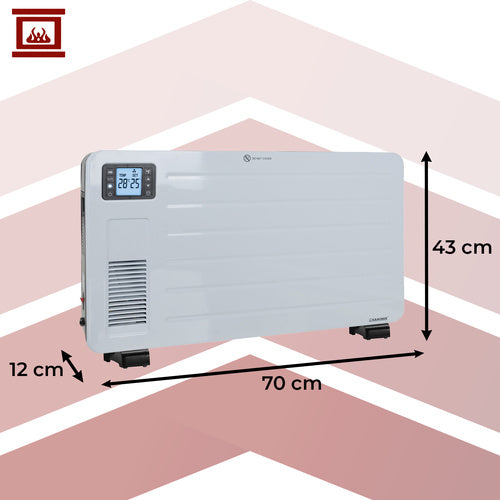 Elradiator 2300 W med WiFi og fjernbetjening – elvarmer med 3 varmetrin: 1000, 1300 og 2300 W, vippesikring