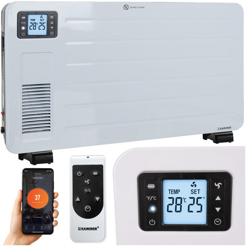 Elradiator 2300 W med WiFi og fjernbetjening – elvarmer med 3 varmetrin: 1000, 1300 og 2300 W, vippesikring