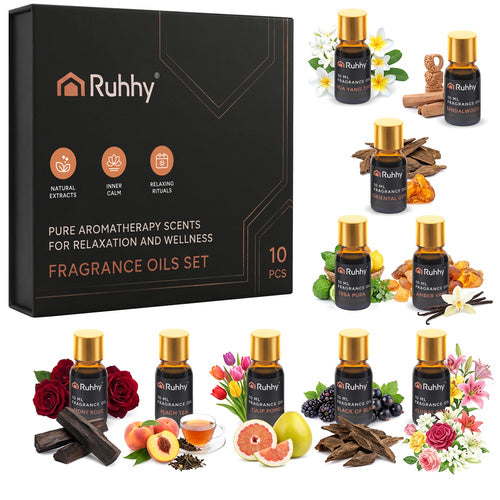 Duftoliesæt med 10 forskellige aromaer til diffuser og pejs