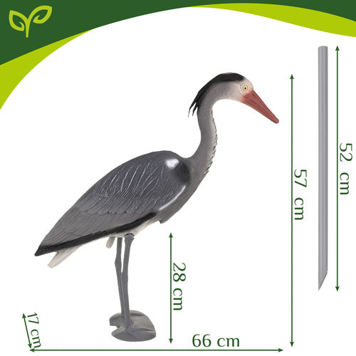 Hejre havefigur 66cm med pind - realistisk gråt PE design