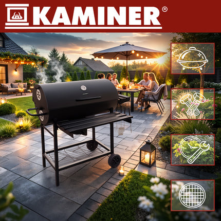 Stor kulgrill med låg og termometer 108x67x96cm