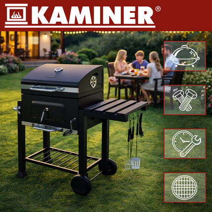 Kulgrill med låg og termometer 116x70x110cm - komplet sæt