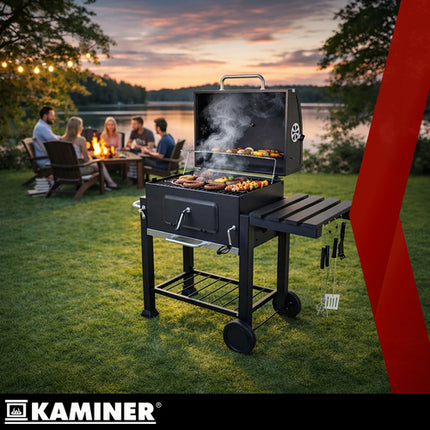 Kulgrill med låg og termometer 116x70x110cm - komplet sæt