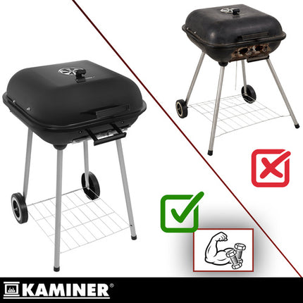 Kulgrill med låg og hjul 53x77x46cm - transportabel havegrill