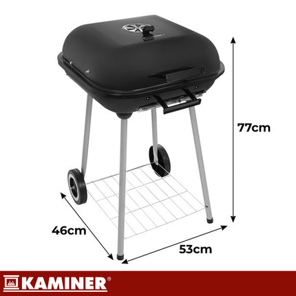 Kulgrill med låg og hjul 53x77x46cm - transportabel havegrill