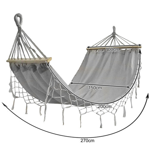 Hængekøje 200x150 cm til 2 personer, bærer 250 kg – XXL hængekøje i bomuld med 100 cm spredestokke