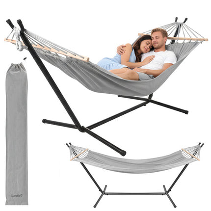 Dobbelthængekøje med stativ 200x150cm - belastning 250kg