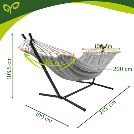 Dobbelthængekøje med stativ 200x150cm - belastning 250kg