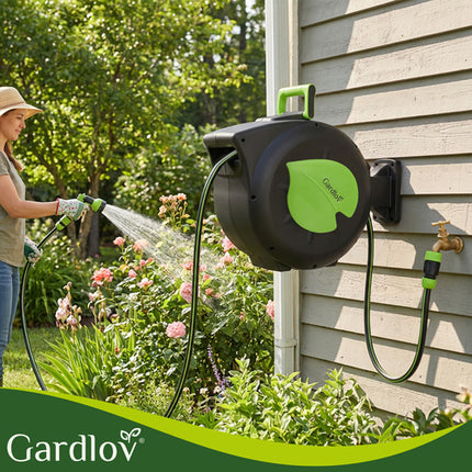 Automatisk haveslangeopruller 30m med vægholder og 7-mode pistol