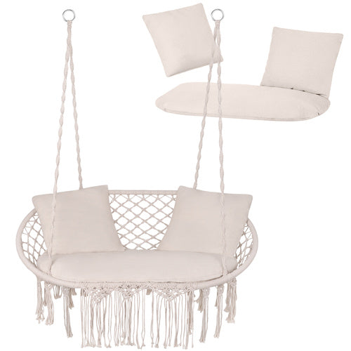 Hyndesæt til fugleredegynge 3 dele, creme – hynder til dobbelthængekøje i polyester og bomuld