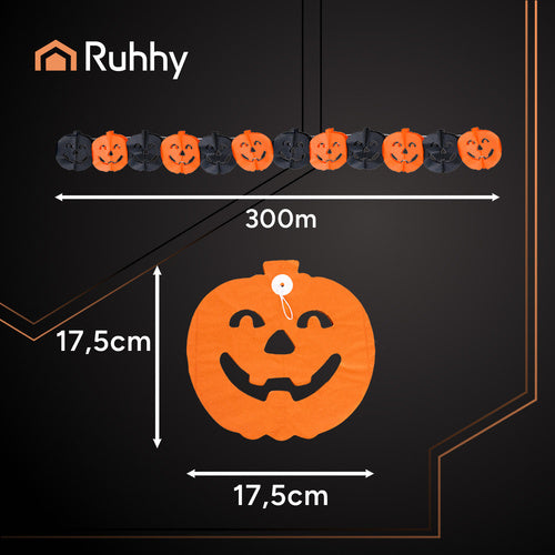 Halloween græskar guirlande 3m med farverige dekorationer