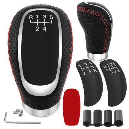 Universal gearknob i læder med adaptere til 5/6-gear