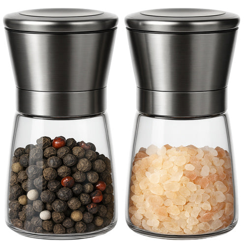 Elegant salt- og peberkværn i glas - sæt af 2