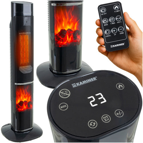 Elpejs 2000 W med flammeeffekt og fjernbetjening – elektrisk kamin med termostat 10-49 °C og 24 timers timer