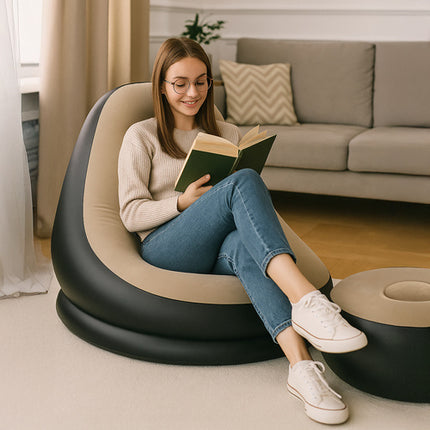 Oppustelig havestol med fodskammel og komfortabelt design