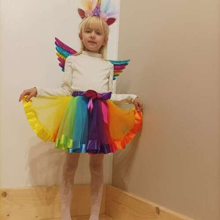 Rainbow Unicorn Kostume - Skørt, Vinger & Hovedbånd til Børn