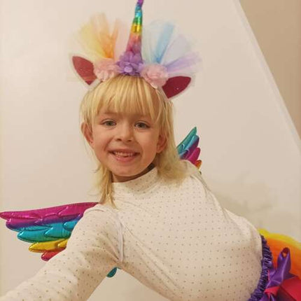 Rainbow Unicorn Kostume - Skørt, Vinger & Hovedbånd til Børn