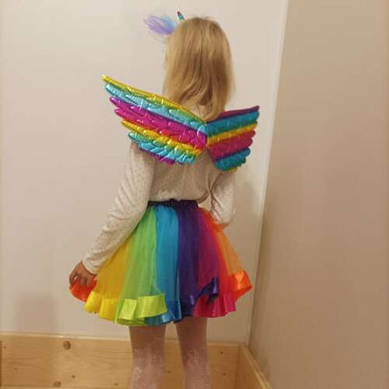 Rainbow Unicorn Kostume - Skørt, Vinger & Hovedbånd til Børn