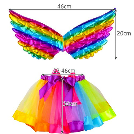 Rainbow Unicorn Kostume - Skørt, Vinger & Hovedbånd til Børn