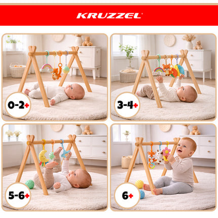 Træ aktivitetsstativ til baby med 4 ringe - 64x43x52 cm