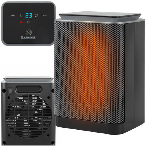 Varmeblæser keramisk 1500 W med termostat 10-49 °C – PTC-varmer med 24 timers timer, svingfunktion og display