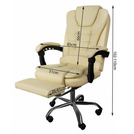 CREAM SWIVEL CHAIR MED UDLÆNGELIG FODSTØTTE OG LIGGENDE FUNKTION