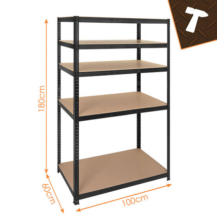 Opbevaringsreol sort 180x100x60 cm med 5 hylder