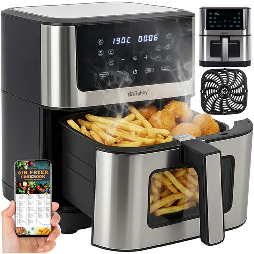 Airfryer 8 L med 10 automatiske programmer – varmluftsfritøse uden olie med non-stick belægning