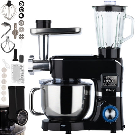 Multifunktionel køkkenmaskine med opvarmet skål og blender