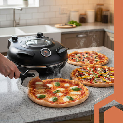 Elektrisk pizzaovn med keramisk sten og temperaturkontrol