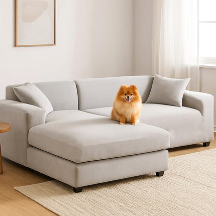 Sofatræk i lys grå velour til hjørnesofaer 190-230 cm