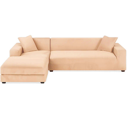 Beige sofa cover i elastisk velour til hjørnesofaer